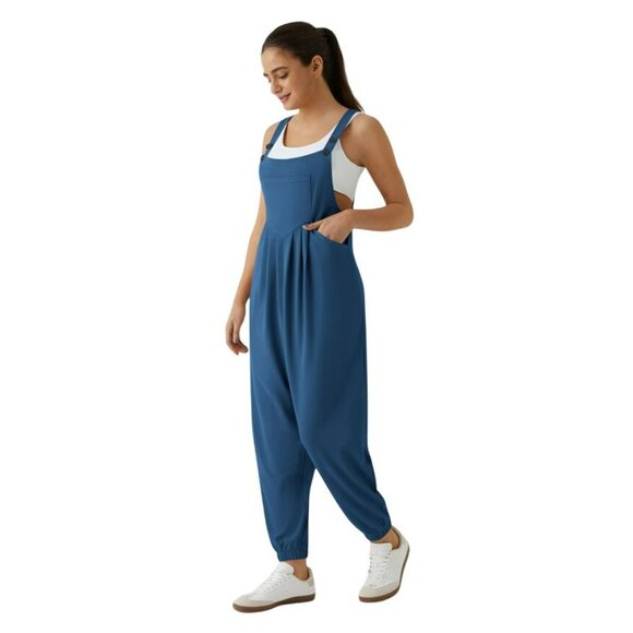 Halara Womens Adjustable Strap Relaxed Fit Blue Overalls With Pockets Size Large - Picture 6 of 10